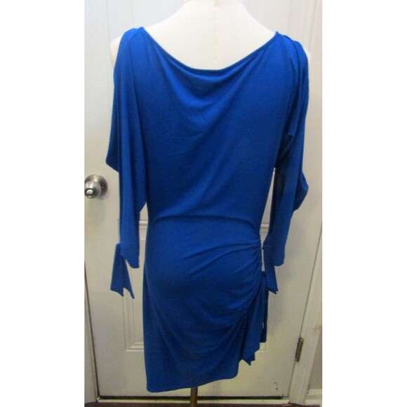 Cache Dress Blue Knee Length Slit Sleeves Roughed Side Stretchy Womens Size M - Picture 4 of 8